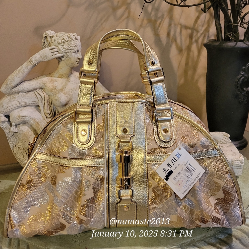 L.A.M.B. Gwen Stefani Gold Glam Jill Satchel Luxury Designer Metalic Leather 81 - Picture 15 of 15